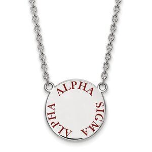 Sterling Silver Alpha Sigma Alpha Large Red Enamel Necklace